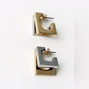 Zara double square earrings (silver and gold) - New/Unused!